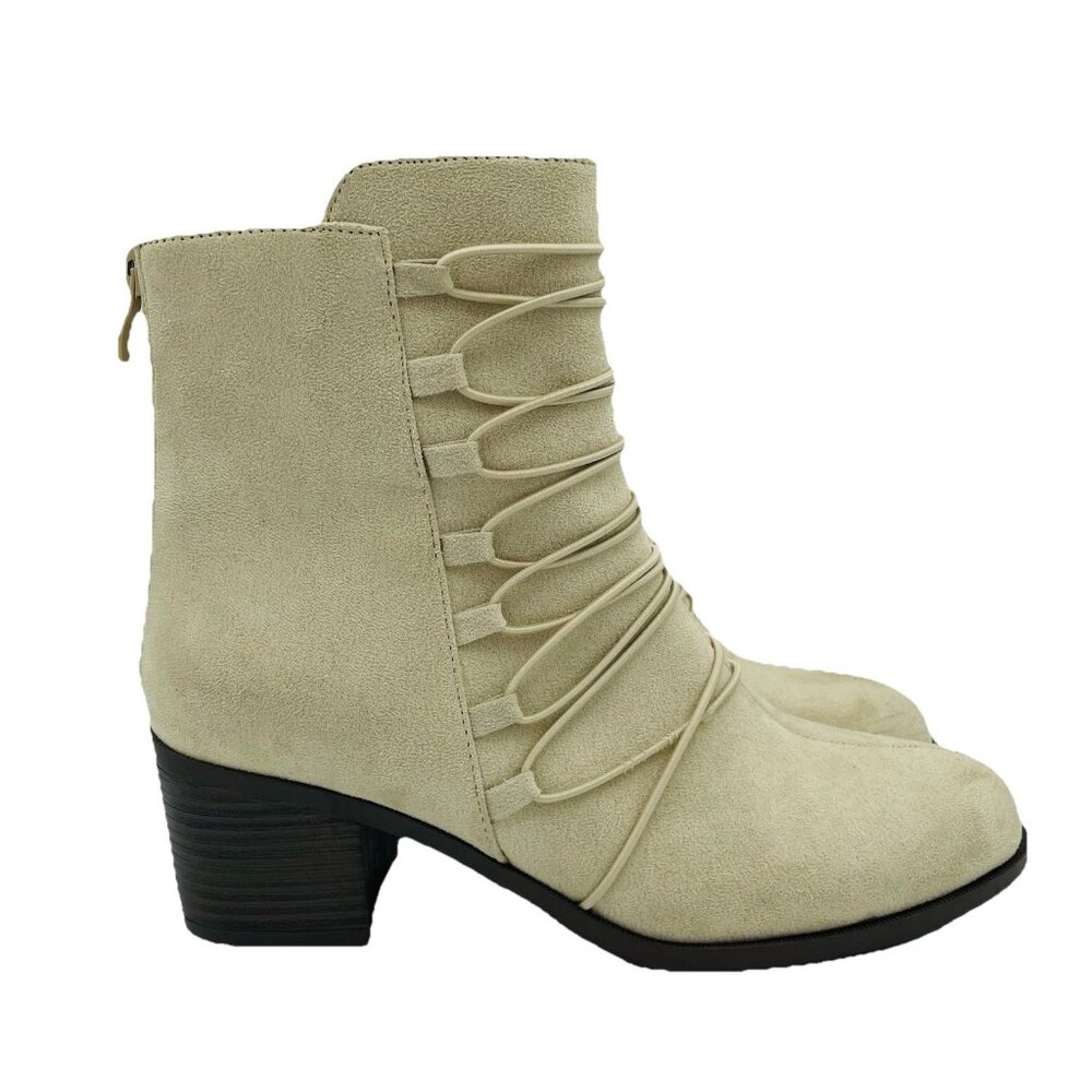 Journee Collection Womens Boots Size 9 Tan Heeled Booties Combat Zip Comfort